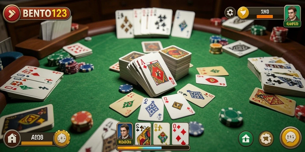 Screenshot gameplay BENTO123 yang menunjukkan serunya permainan Gaple.
