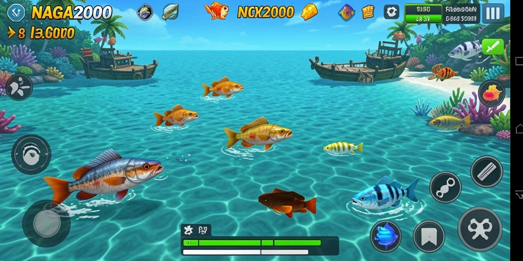 Screenshot gameplay NAGA2000 yang menampilkan aksi tembak ikan yang seru.